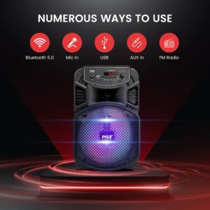 Pyle Portable Bluetooth PA Speaker System-300W Rechargeable Indoor/Outdoor Bluetooth Speaker Portable System w/ 8” Subwoofer 1” Tweeter, Microphone in, Party Lights, MP3/USB, Radio, Remote PPHP834B