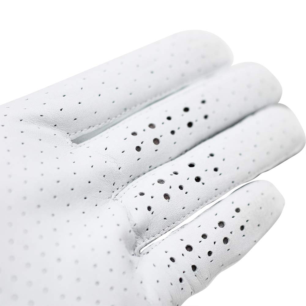 Majek Golf Mens Pro Tour White Cabretta Leather Golf Gloves Comfort Fit Breathable Ventilation for Maximum Feel - 3 Pack (X Large, left)