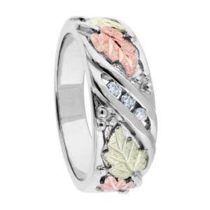 10k White Gold Diamond 7.24mm Wedding Ring, 12k Rose and Green Black Hills Gold Size 7.5