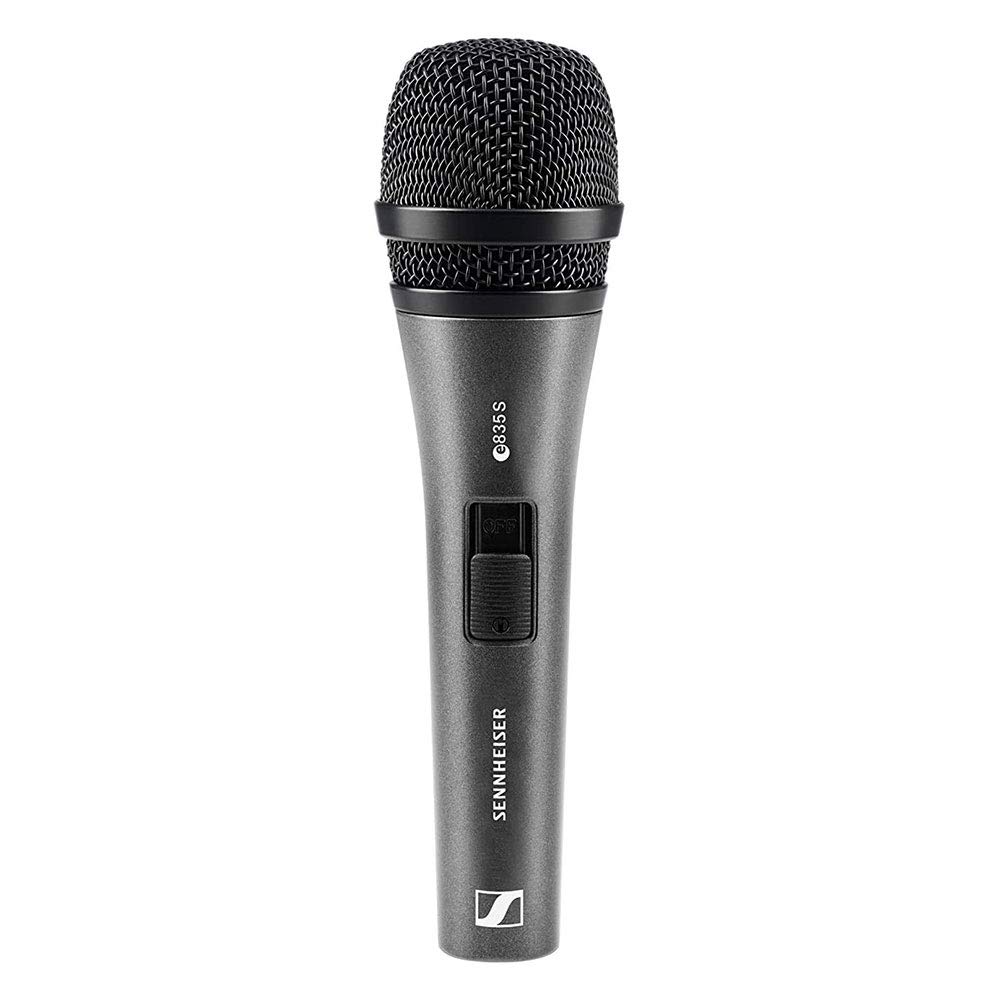 Sennheiser E835-S Dynamic Cardioid Vocal Microphone (on/off switch) with Tripod Mic Stand & XLR-XLR Cable Bundle