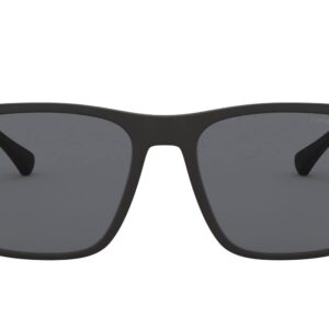 Emporio Armani Men's EA4150 Rectangular Sunglasses, Rubber Black/Grey, 59 mm