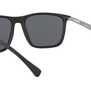 Emporio Armani Men's EA4150 Rectangular Sunglasses, Rubber Black/Grey, 59 mm