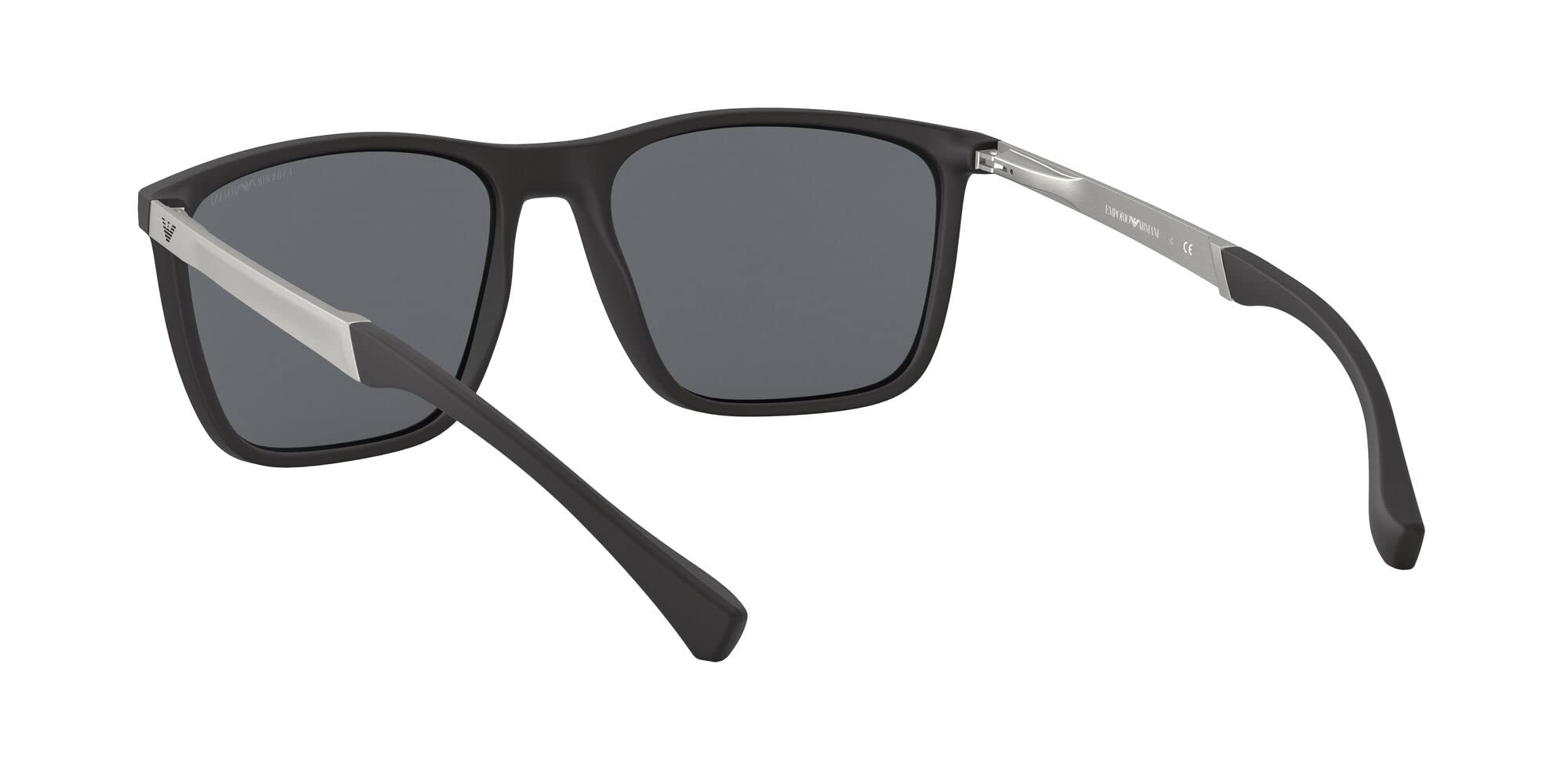 Emporio Armani Men's EA4150 Rectangular Sunglasses, Rubber Black/Grey, 59 mm