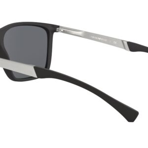 Emporio Armani Men's EA4150 Rectangular Sunglasses, Rubber Black/Grey, 59 mm