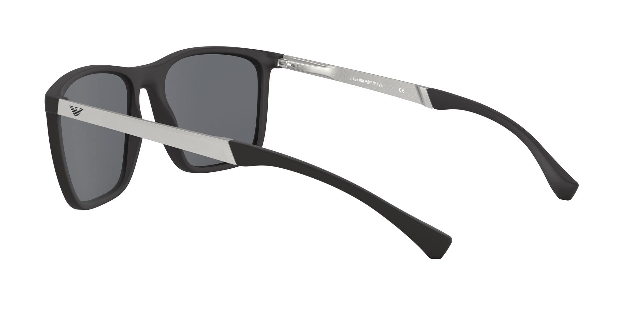 Emporio Armani Men's EA4150 Rectangular Sunglasses, Rubber Black/Grey, 59 mm