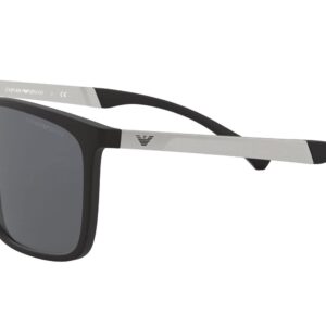 Emporio Armani Men's EA4150 Rectangular Sunglasses, Rubber Black/Grey, 59 mm