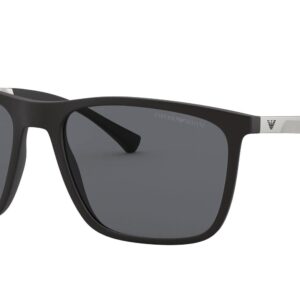 Emporio Armani Men's EA4150 Rectangular Sunglasses, Rubber Black/Grey, 59 mm