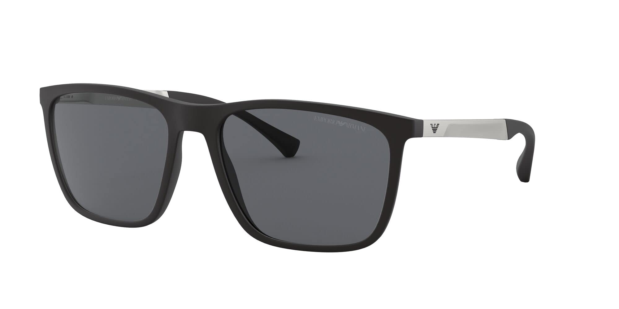 Emporio Armani Men's EA4150 Rectangular Sunglasses, Rubber Black/Grey, 59 mm