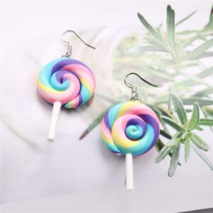 2 Pairs Rainbow Lollipop Dangle Earrings Handmade Kawaii Candy Drop Earrings Set for Women Jewelry