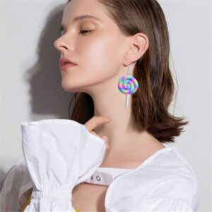 2 Pairs Rainbow Lollipop Dangle Earrings Handmade Kawaii Candy Drop Earrings Set for Women Jewelry