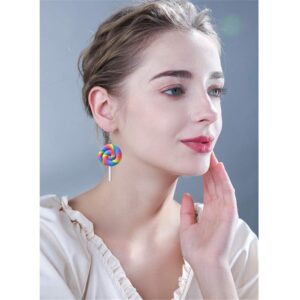 2 Pairs Rainbow Lollipop Dangle Earrings Handmade Kawaii Candy Drop Earrings Set for Women Jewelry