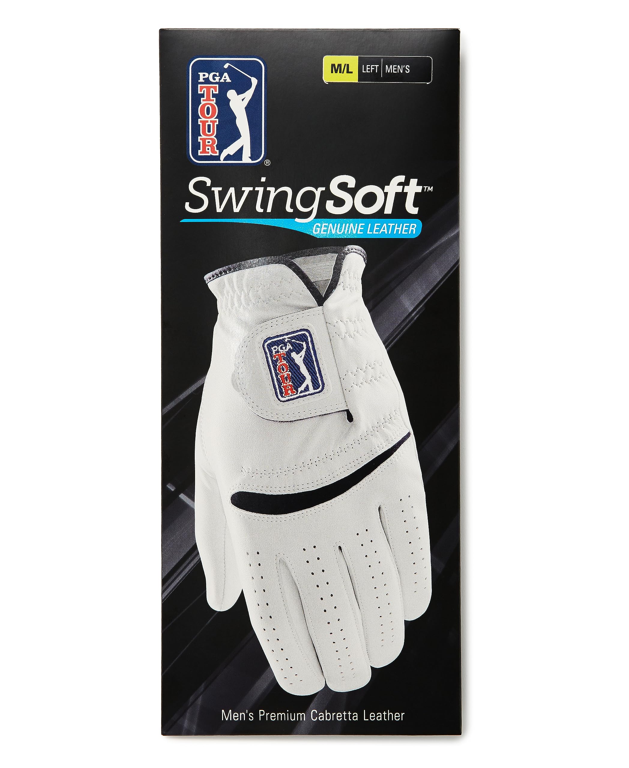 PGA TOUR Men's SwingSoft Leather Golf Glove for Left Hand , White, Worn on Left, Medium