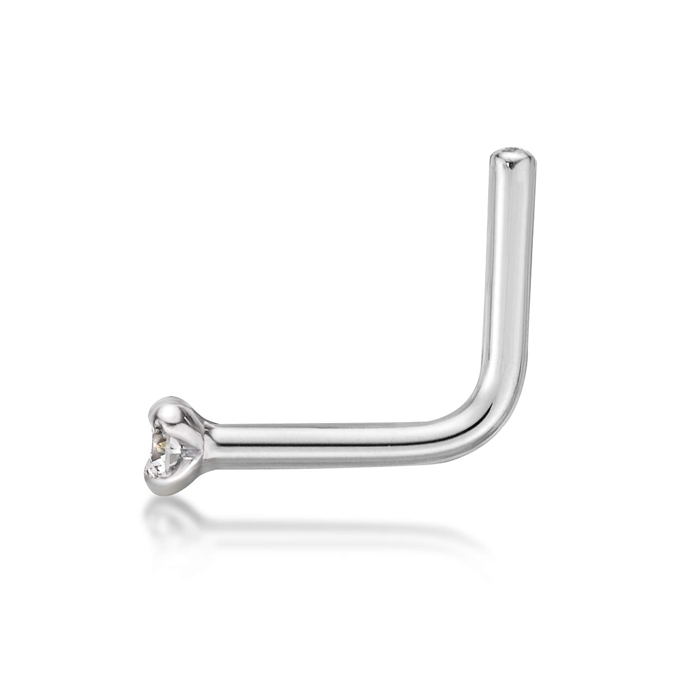 Lavari Jewelers 0.025 Carat Diamond L-Shape Nose Ring for Women in 14k White Gold 20 Gauge