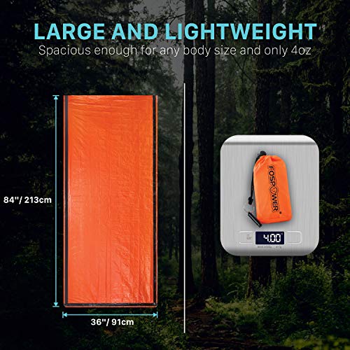 FosPower Emergency Sleeping Bag, Tough and Durable Mylar Thermal Sack with Survival whistle for Survival Kits, Camping Accessories, Outdoors, Hiking