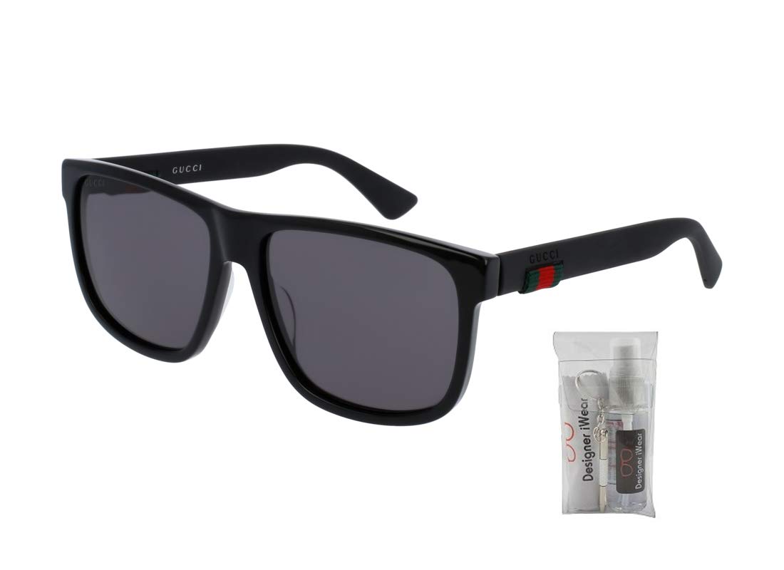 Gucci GG0010S 001 58M Black/Grey Square Sunglasses For Men For Women+FREE Complimentary Eyewear Care Kit