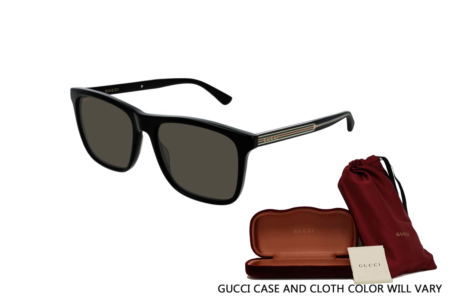 Gucci GG0381S 007 57M Black/Grey Polarized Square Sunglasses For Men For Women + BUNDLE with Designer iWear Eyewear Kit