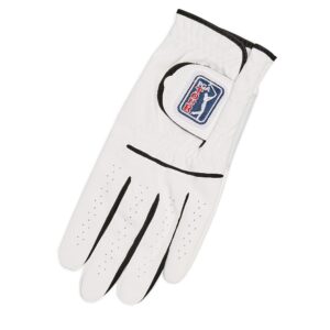 PGA TOUR Men's SwingSoft Synthetic Leather Golf Glove for Left Hand, White, Cadet, Worn on Left, Medium