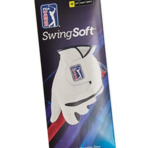 PGA TOUR Men's SwingSoft Synthetic Leather Golf Glove for Left Hand, White, Cadet, Worn on Left, Medium