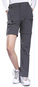 hiauspor hiking pants women convertible lightweight zip off pants quick dry outdoor stretch pants upf 50+ trousers (grey, large)