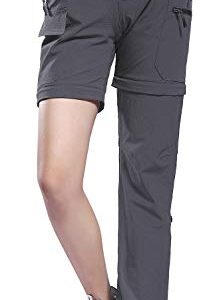 Hiauspor Hiking Pants Women Convertible Lightweight Zip Off Pants Quick Dry Outdoor Stretch Pants UPF 50+ Trousers (Grey, Large)