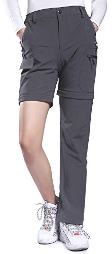 Hiauspor Hiking Pants Women Convertible Lightweight Zip Off Pants Quick Dry Outdoor Stretch Pants UPF 50+ Trousers (Grey, Large)