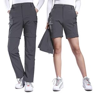 Hiauspor Hiking Pants Women Convertible Lightweight Zip Off Pants Quick Dry Outdoor Stretch Pants UPF 50+ Trousers (Grey, Large)