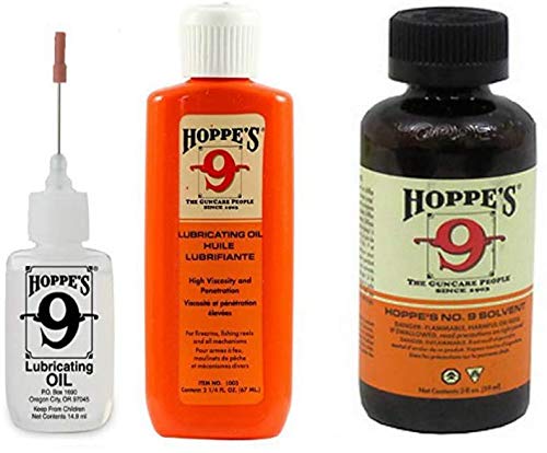 Hoppes 9 Gun Cleaning Kit - Bore Cleaner - Precision Oiler - Lubricating Oil Refill - 40 Patches for .38 9mm .40 .44 & .45 Caliber