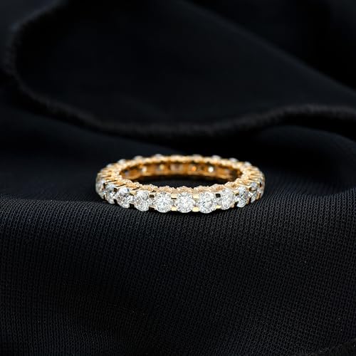 Certified Moissanite Full Eternity Ring for Women (D-Vs1 Quality) - Moissanite Diamond Wedding Band Ring - With Jewelry Box, 14K Yellow Gold, Size:US 7.50