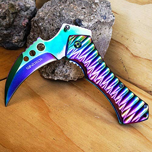 KCCEDGE BEST CUTLERY SOURCE Pocket Knife Camping Accessories Survival Kit 5 Inch Grim Reaper Scythe Tactical Knife Hunting Knife Camping Gear 78524 (Rainbow)