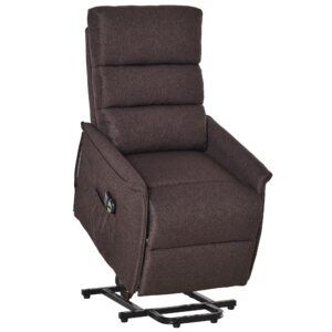 homcom power lift chair with vibration massage, fabric upholstered recliner chair for elderly with remote control, side pockets, brown