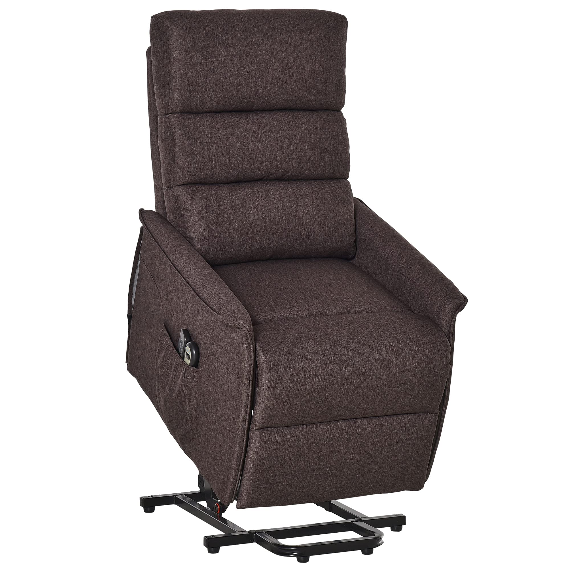 HOMCOM Power Lift Chair with Vibration Massage, Fabric Upholstered Recliner Chair for Elderly with Remote Control, Side Pockets, Brown