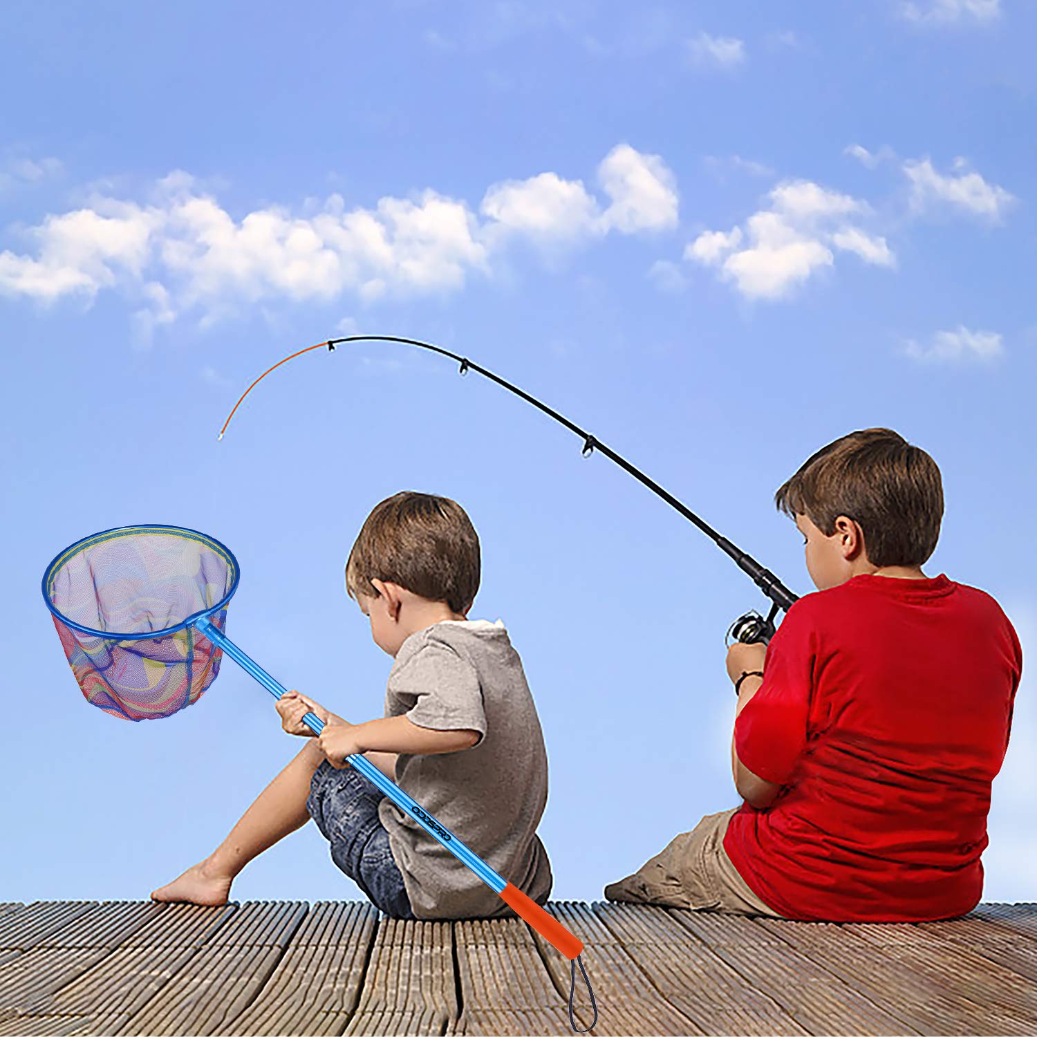 Kids Fishing Net, Telescoping Bait Net, Minnow Net, Butterfly Net - 11.4" Net Depth, Handle Extends to 30" for Easy Catch and Release (Blue 2pack)