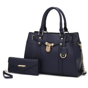 MKF Crossbody Tote Bag for Women & Wristlet Wallet Purse Set – PU Leather Top-Handle Satchel Shoulder Handbag Navy