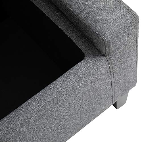 HOMCOM Storage Ottoman, Linen Upholstered Storage Bench with Lift Top and Button Tufted for Living Room, Gray