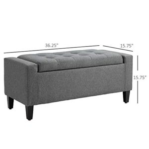 HOMCOM Storage Ottoman, Linen Upholstered Storage Bench with Lift Top and Button Tufted for Living Room, Gray