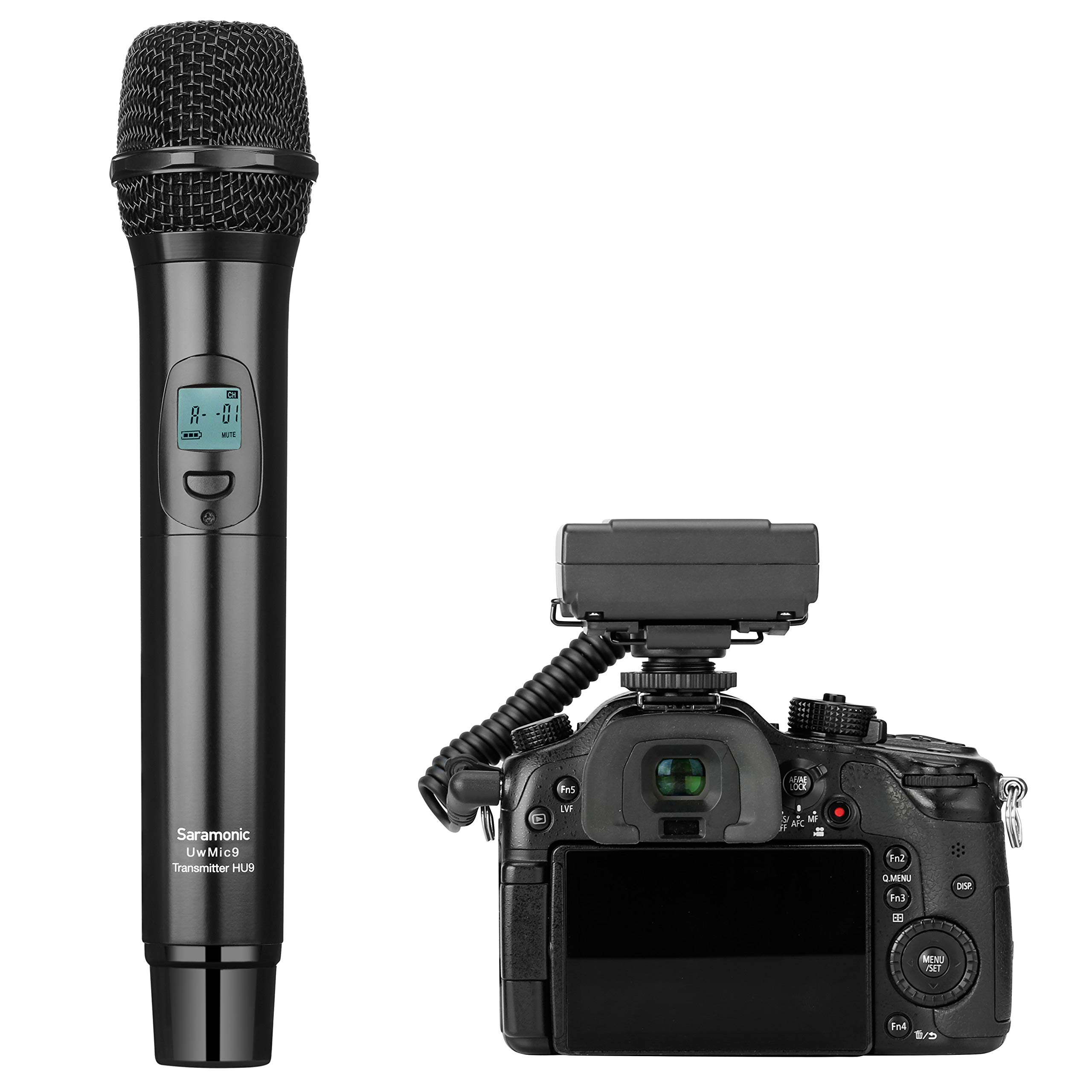 Saramonic UHF Wireless Handheld Mic System w/Dual-Channel Camera-Mountable Receiver (UwMic9 RX9+HU9) (UWMIC9RX9HU9), Black