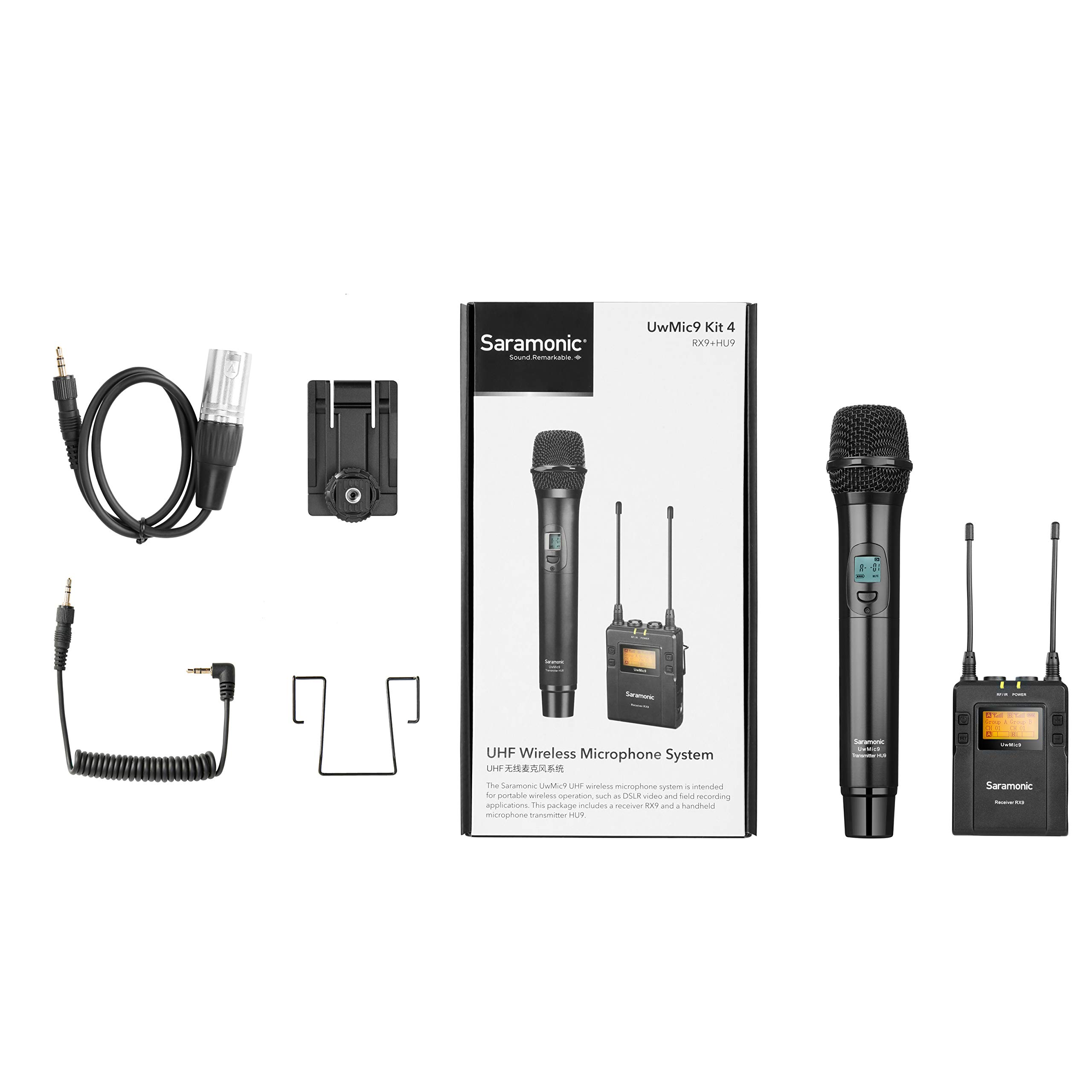 Saramonic UHF Wireless Handheld Mic System w/Dual-Channel Camera-Mountable Receiver (UwMic9 RX9+HU9) (UWMIC9RX9HU9), Black