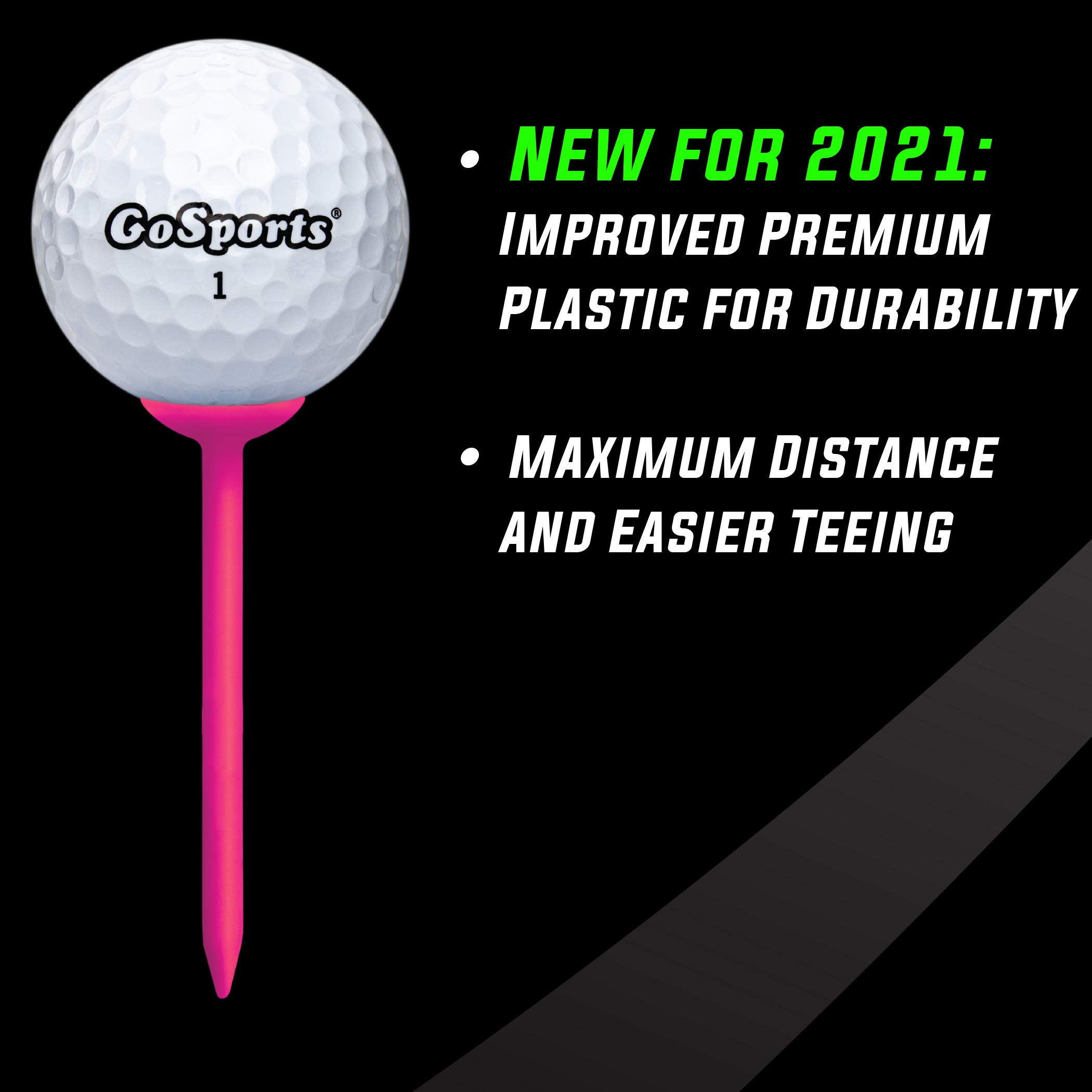 GoSports 3.25” Widemouth Tees Plastic Golf Tees, 60 Tee Player’s Pack - Max Distance and Easier Teeing