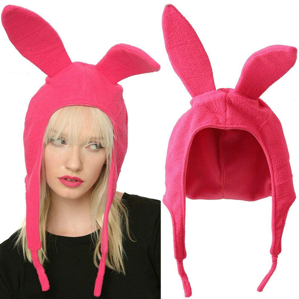 Springcmy Bob's Burgers Louise Rabbits Ear Fleece Bunny Pink Floppy Ears Hat Halloween Christmas　Costume Cap Hat