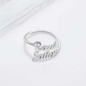 SIMONLY Valentines Day Gifts Double Name Ring Two Name Ring Sterling Silver Statement Ring Custom Name Ring with Any Names Mother Daughter Ring Gift