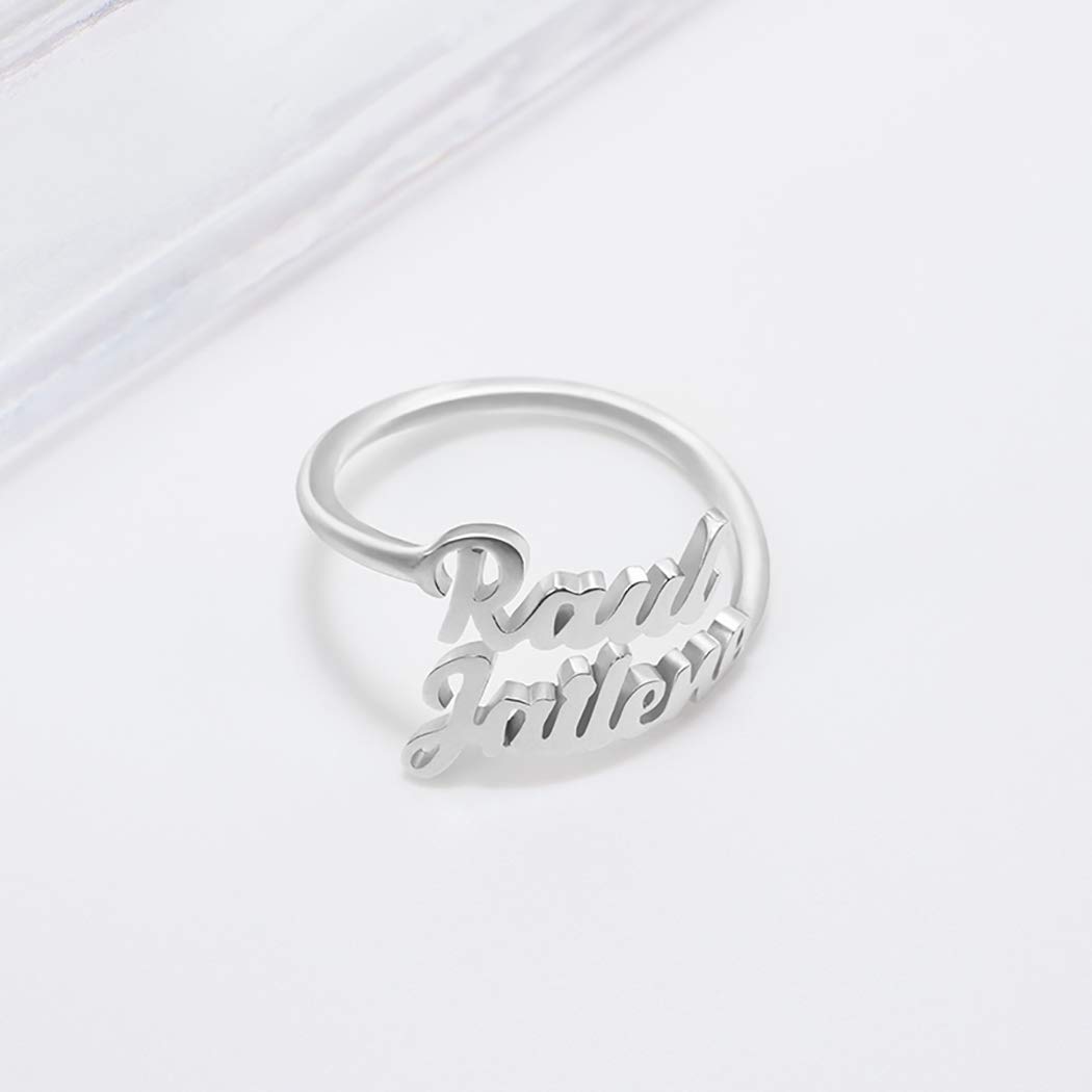 SIMONLY Valentines Day Gifts Double Name Ring Two Name Ring Sterling Silver Statement Ring Custom Name Ring with Any Names Mother Daughter Ring Gift