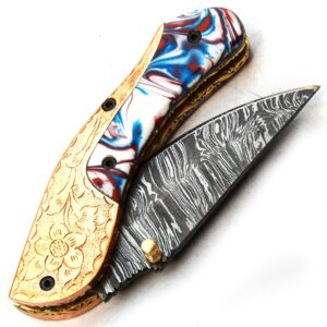 pal 2000 hunting knives fpk-9779 folding hunter damascus steel pocket knife with sheath handmade