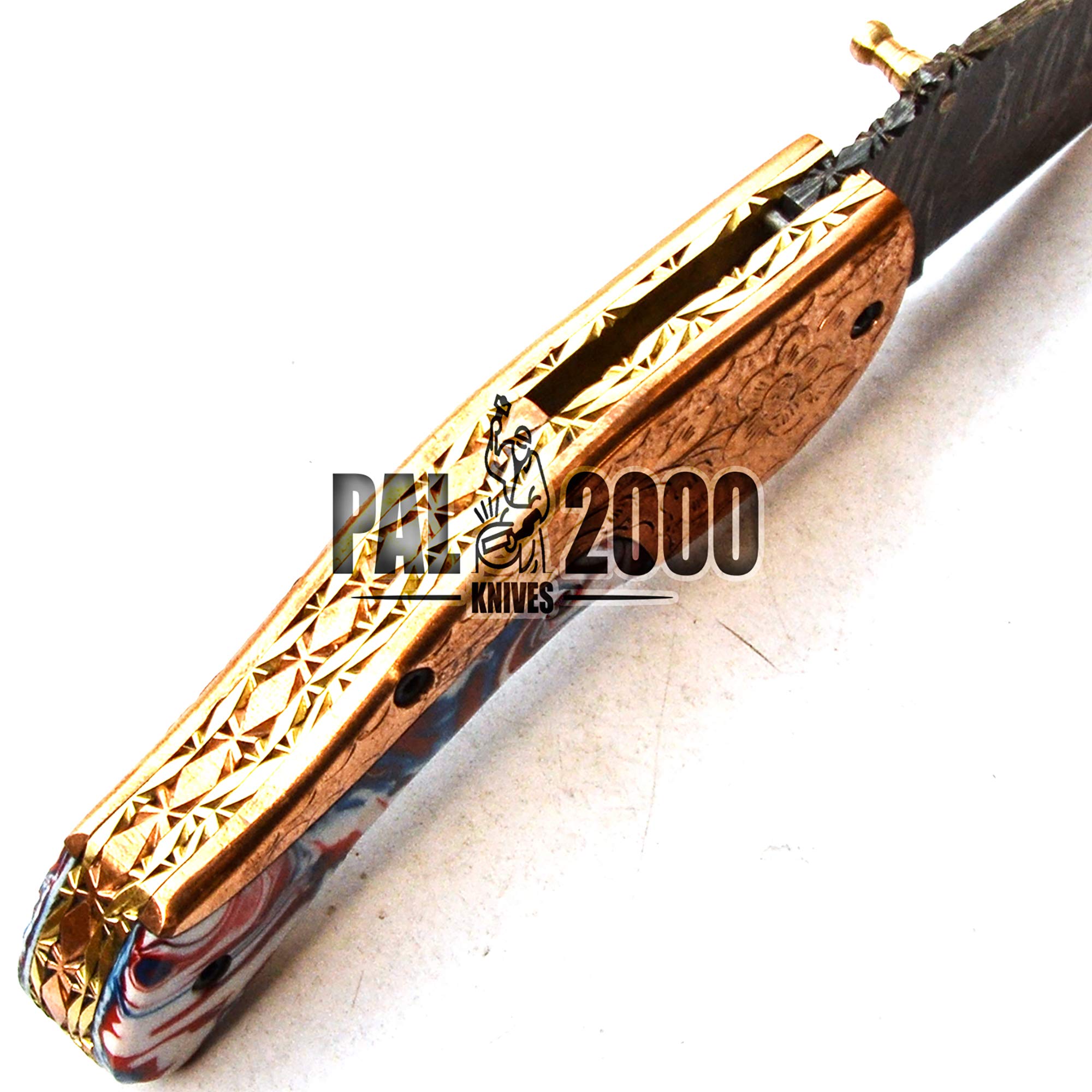 PAL 2000 HUNTING KNIVES FPK-9779 Folding Hunter Damascus Steel Pocket Knife with Sheath Handmade