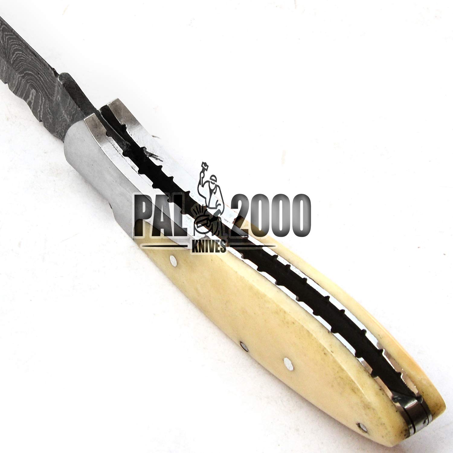 PAL 2000 HUNTING KNIVES FOL-9794 Handmade Damascus Steel Folding Pocket Knife With Leather Sheath