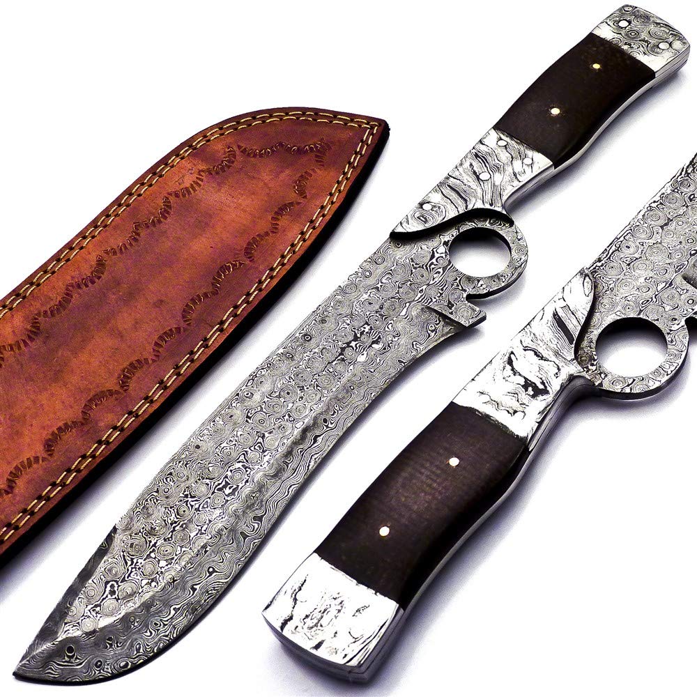 Custom Handmade Damascus Steel Knife Hunting Knife | Outdoor Knife Camping Knife | Handle Made of Micarta with Free Genuine Leather Sheath