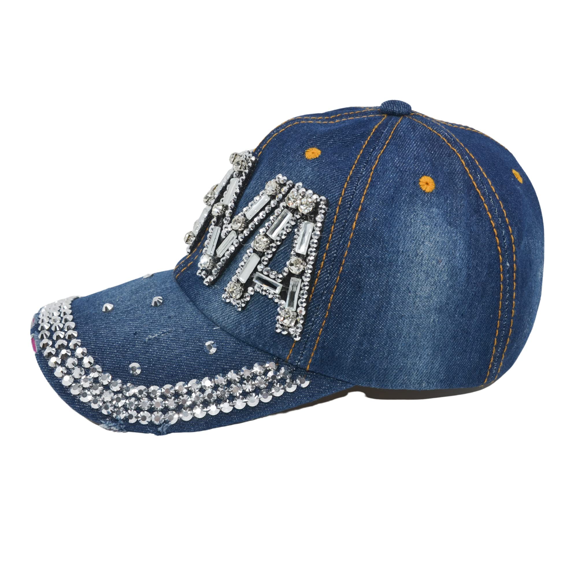 Popfizzy Diva Hat for Women, Rhinestone Hat with Bling Bling, Bedazzled Denim Baseball Hats Distressed, Bejeweled Hats