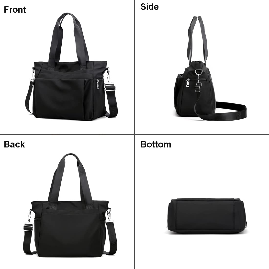 YANAIER Women Nylon Tote Bag Water resistant Multi-function Shoulder Handbag Light Travel Messenger Bags Black