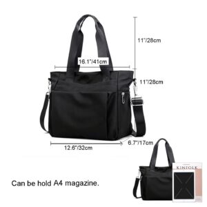 YANAIER Women Nylon Tote Bag Water resistant Multi-function Shoulder Handbag Light Travel Messenger Bags Black