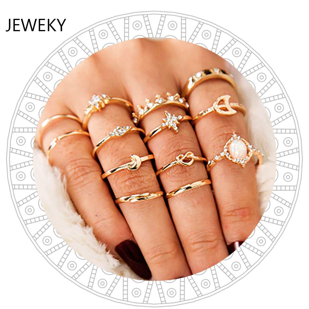 O Jeweky Vintage Kunckle Rings Gold Stackable Joint Finger Rings Set Crystal Crown Nail Accessories Jewelry for Women(Pack of 13)