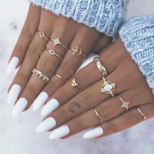 o jeweky vintage kunckle rings gold stackable joint finger rings set crystal crown nail accessories jewelry for women(pack of 13)